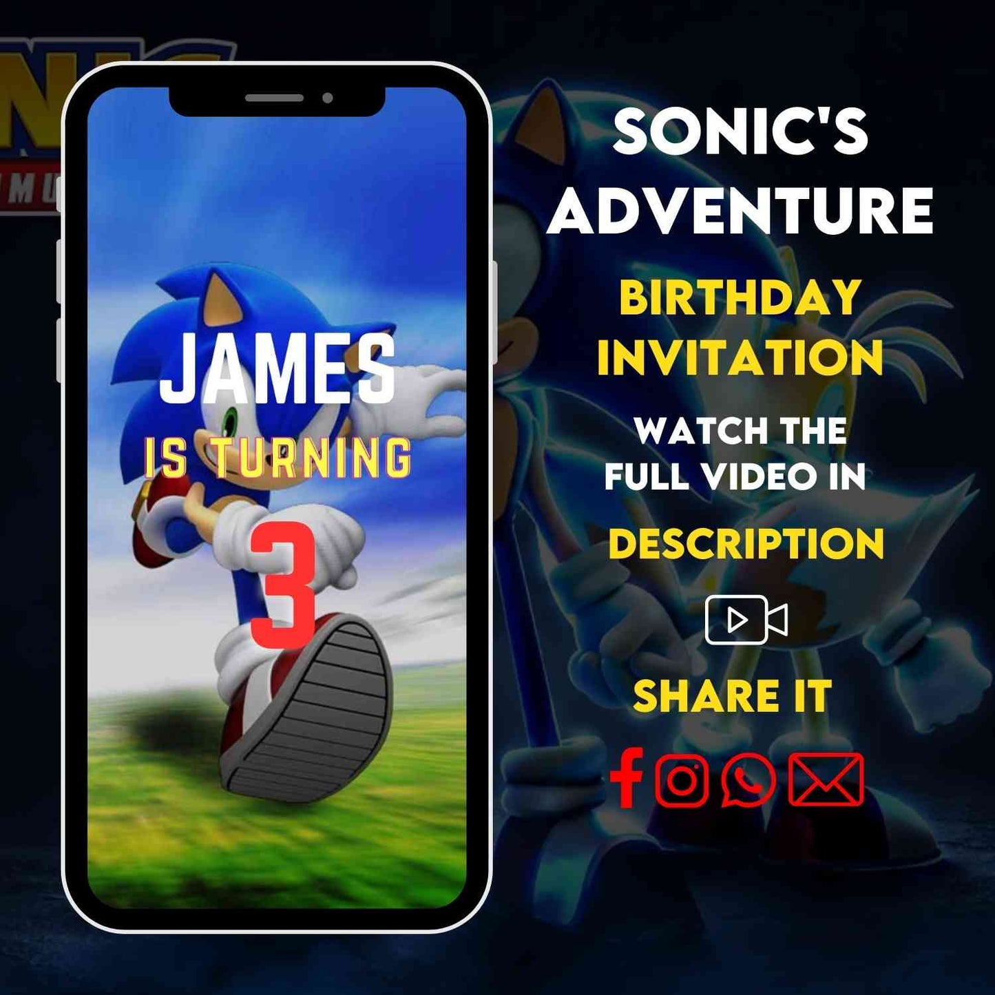 Jump into Sonic's Adventure! Animated & Personalized Sonic Birthday Video Invitation