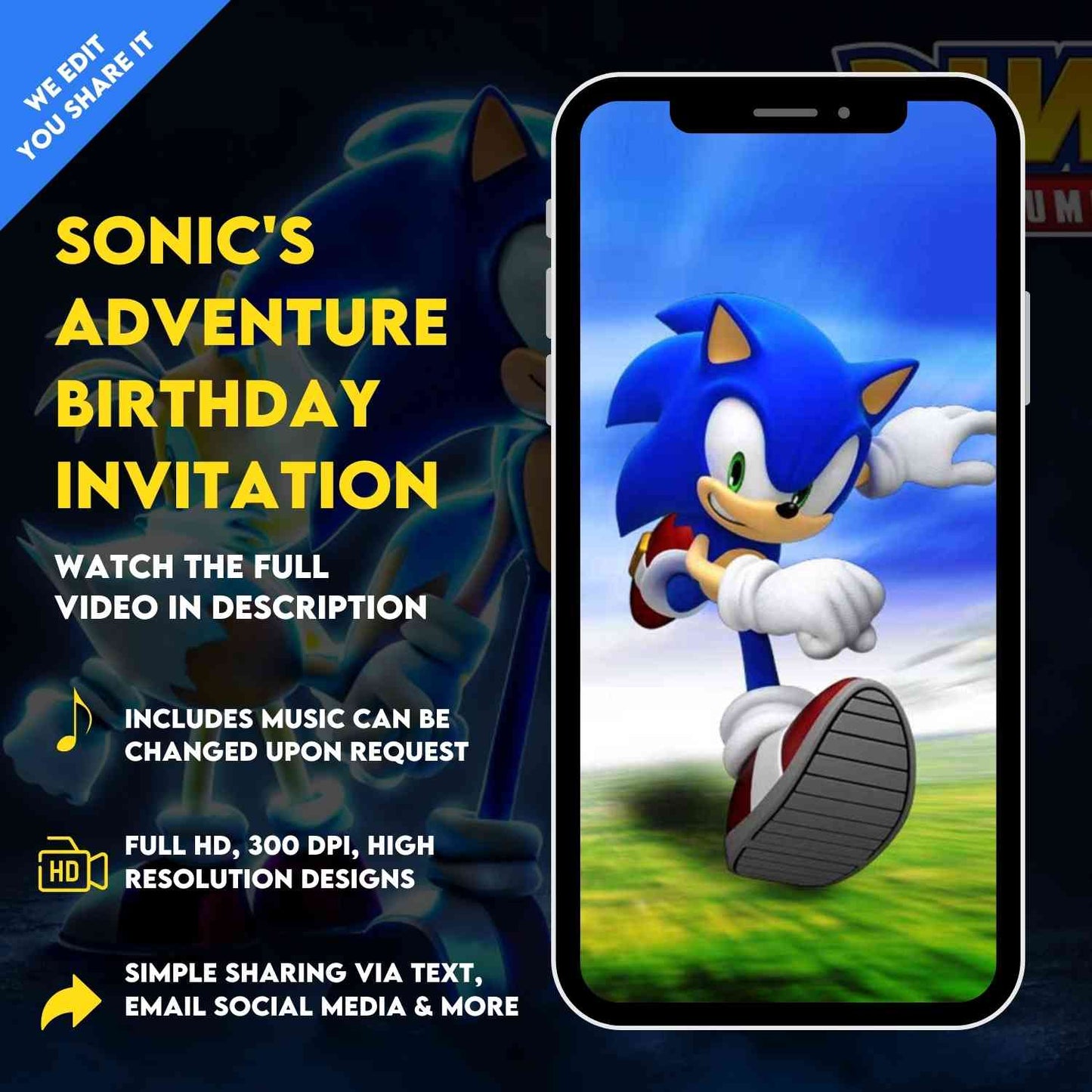 Jump into Sonic's Adventure! Animated & Personalized Sonic Birthday Video Invitation