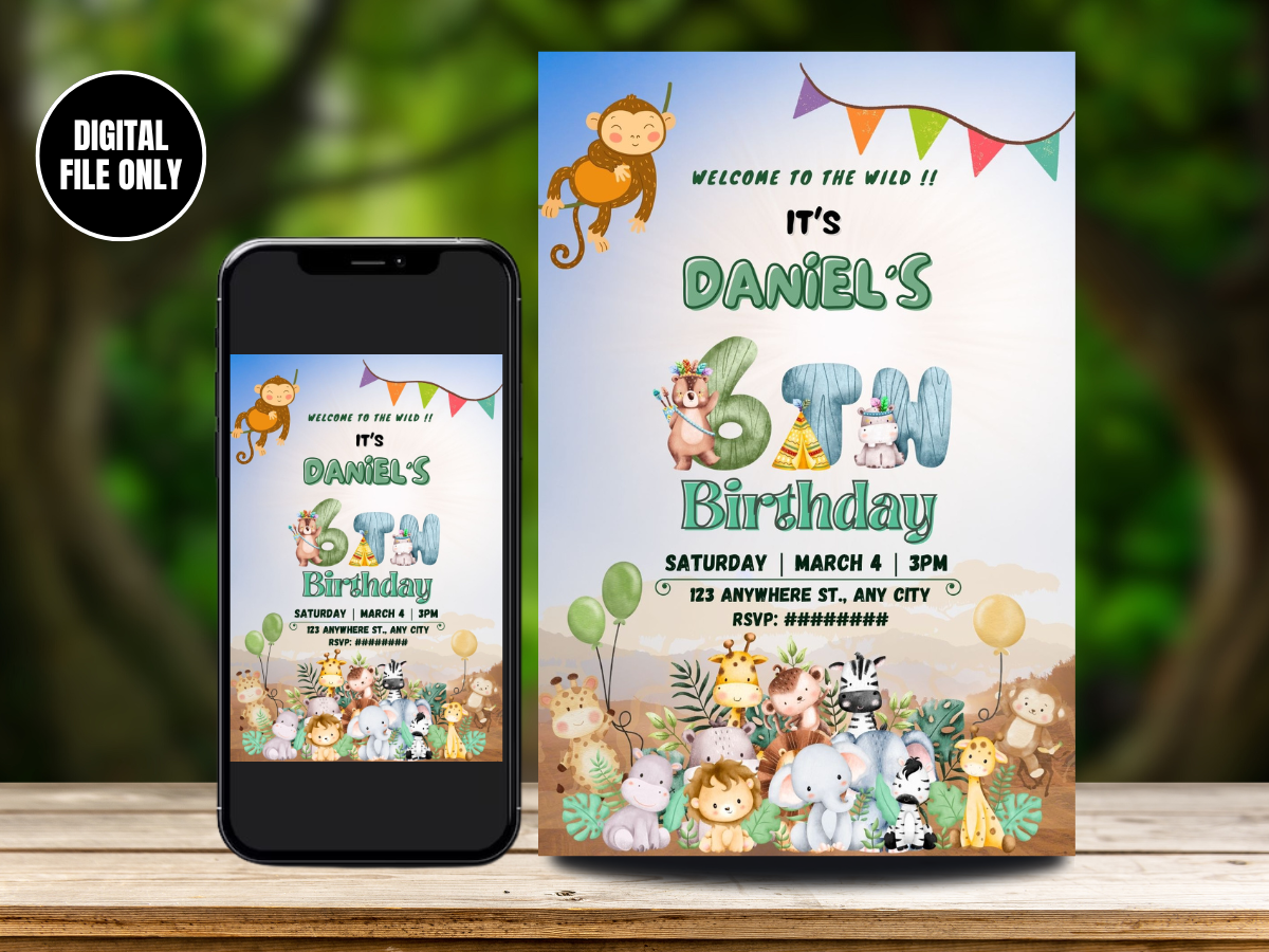 Jungle Safari Birthday Invitation | Jungle Safari Digital Card Invite