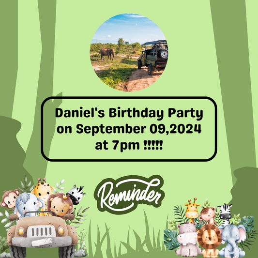 Jungle Safari  Birthday Reminder Card For Your Birthday or Event