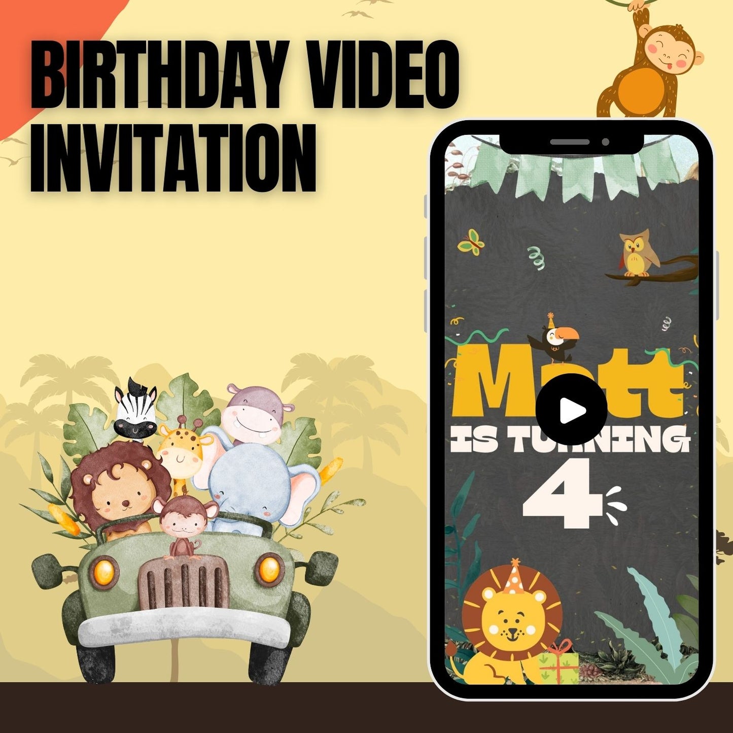 Jungle Safari Video Birthday Invitations | Personalized Birthday Invite