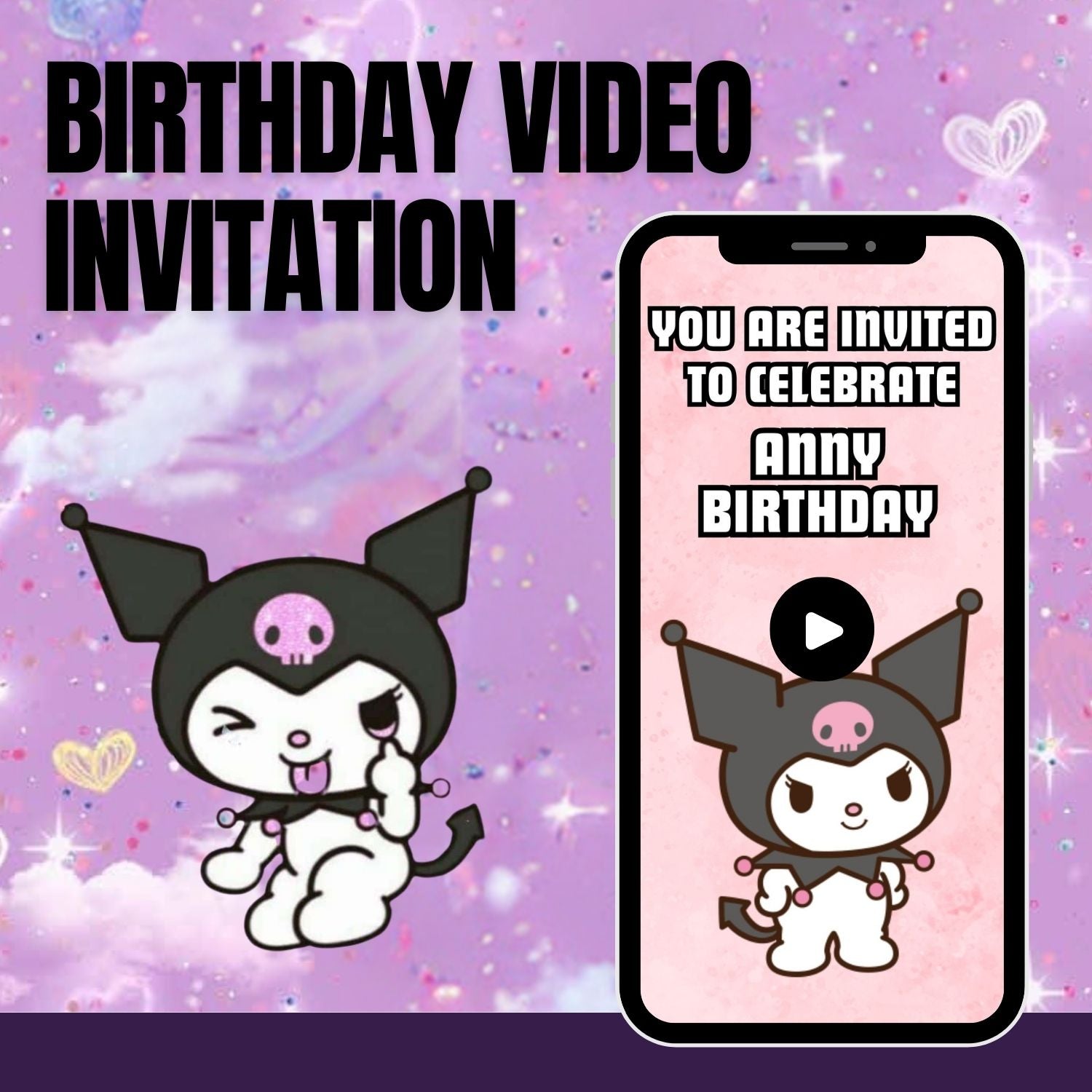 Kuromi Birthday Animated Video Invitation - Cute and Trendy Designs for a Memorable Celebration