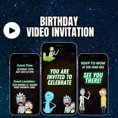 Rick and Morty Digital Birthday Video Invitation | Animated Party Invitation