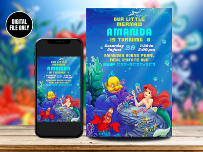 Little Mermaid Birthday Digital Card Invitation | Customize & Personalized Birthday Invite