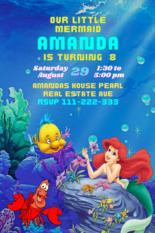 Little Mermaid Birthday Digital Card Invitation | Customize & Personalized Birthday Invite