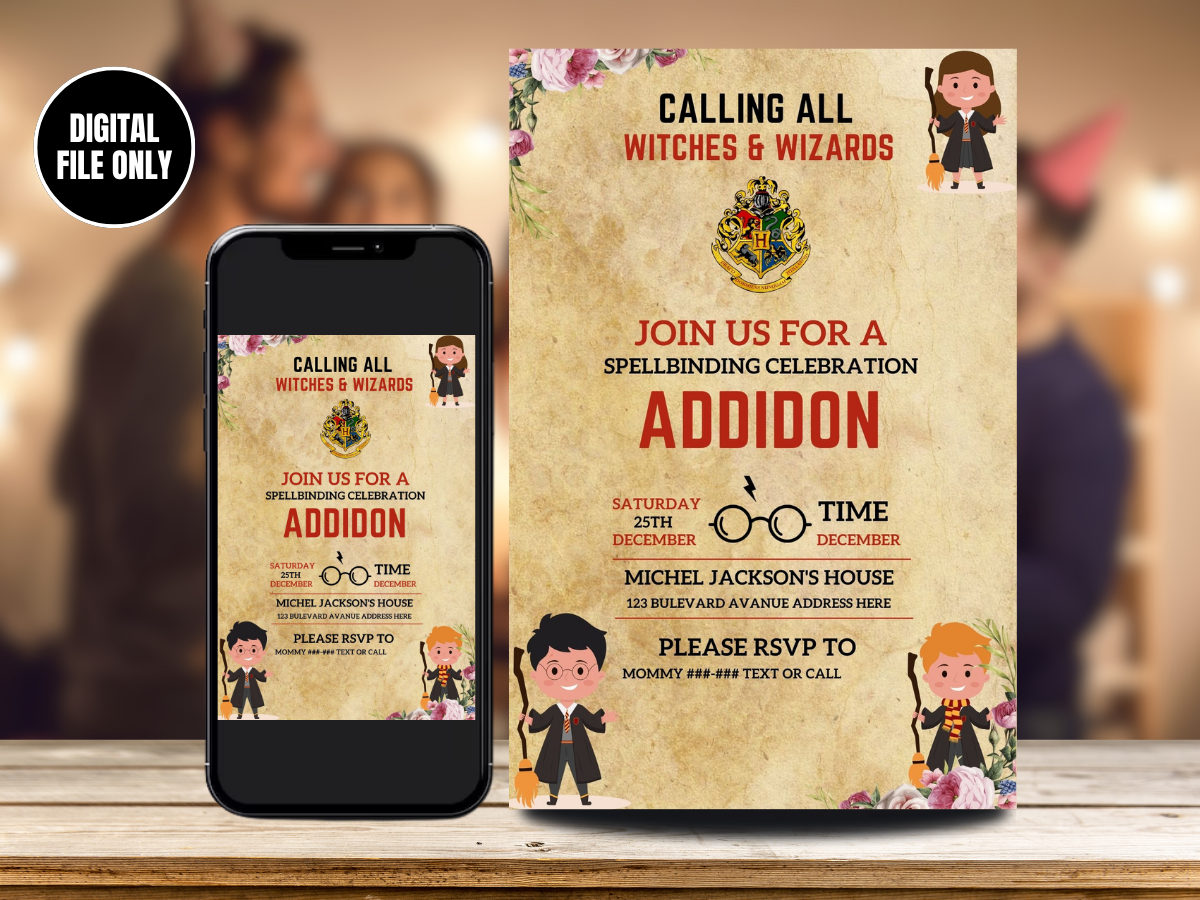 Magical Harry Potter Birthday Digital Card Invitation | Digital Hogwarts-themed Party Invitation