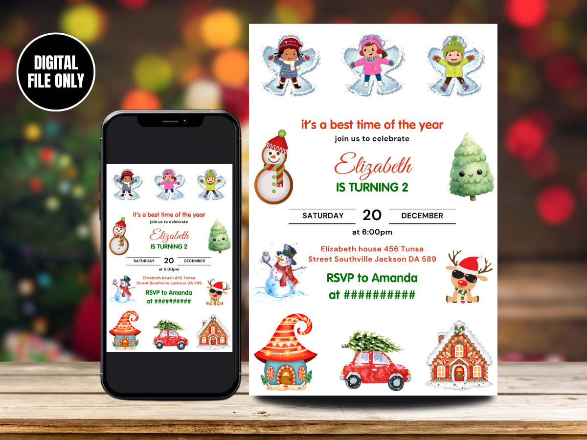 Merry Christmas Party Invitation | Digital Christmas Party Invites For Kids