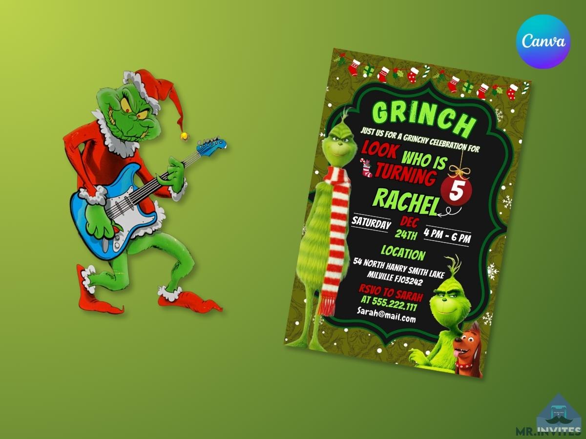 Merry Grinchmas Digital Birthday Invitation | Customizable Design