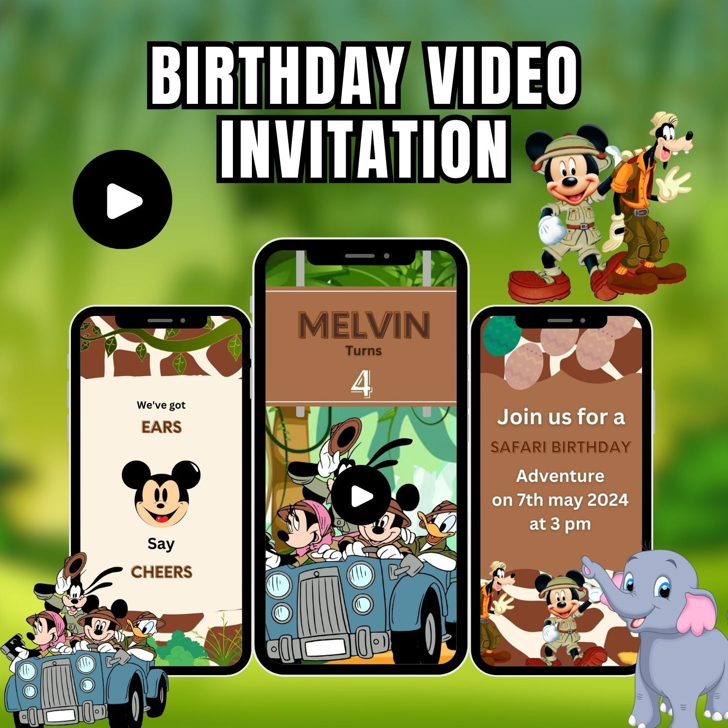 Mickey Safari Birthday Video Invitation | Personalized Party Invite