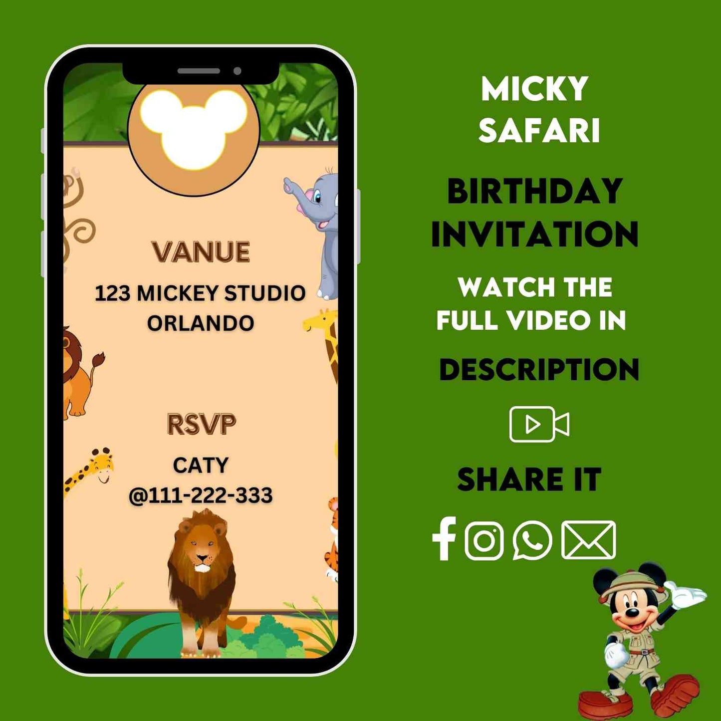 Mickey Safari Birthday Video Invitation | Personalized Party Invite