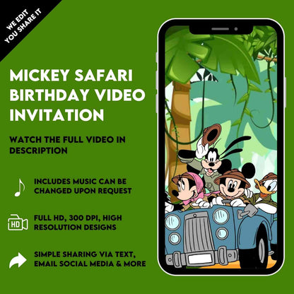 Mickey Safari Birthday Video Invitation | Personalized Party Invite