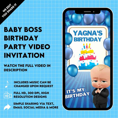 Baby Boss Birthday Party Video Invitation | Baby Boss Birthday Theme Invite