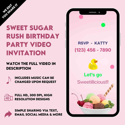 Sweet Sugar Rush Birthday Party Video Invitation | Sugar Factory Birthday Video Invite