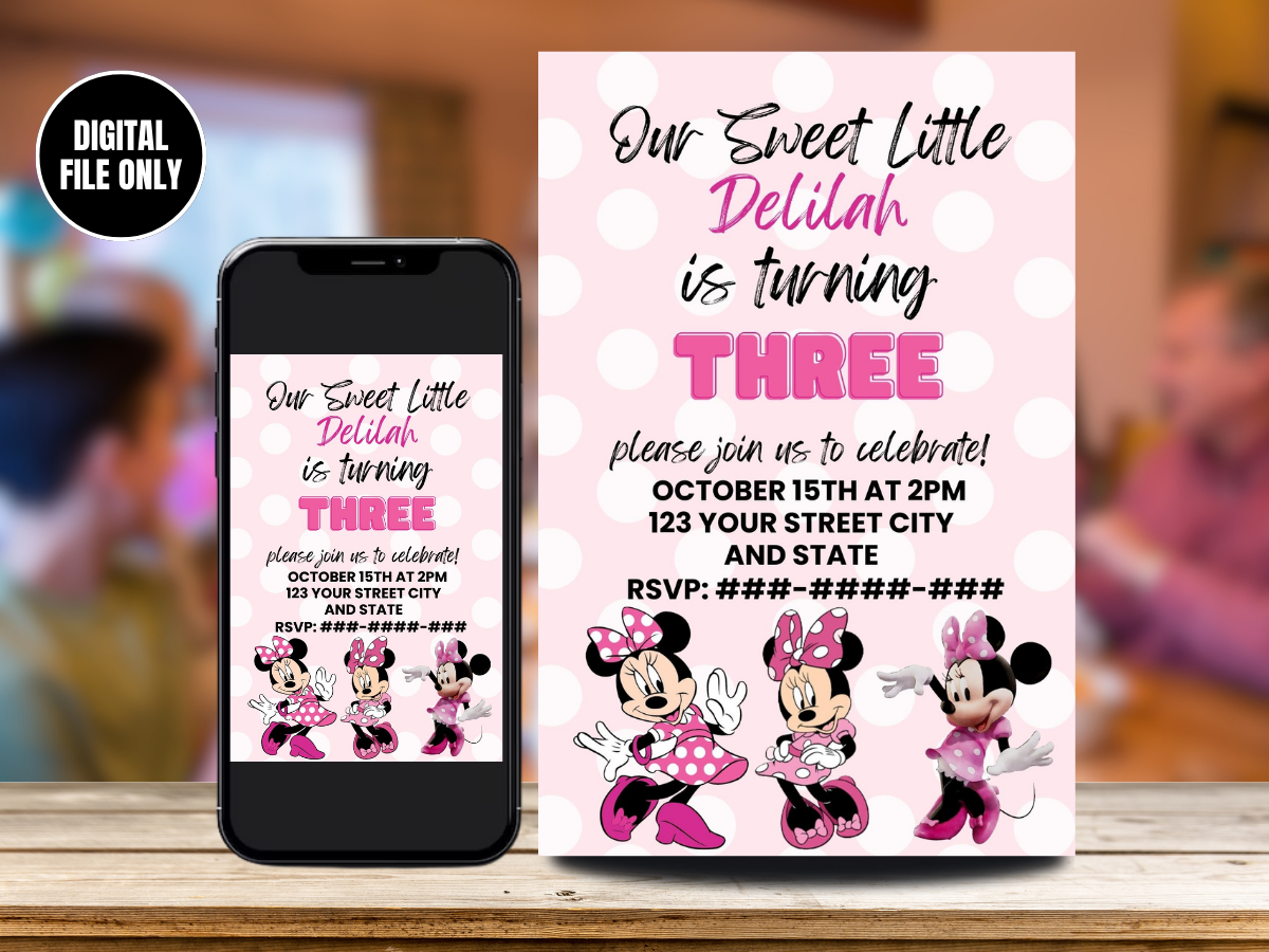 Minnie Mickey Pink Birthday Invitation | Digital Minnie Mickey Invite