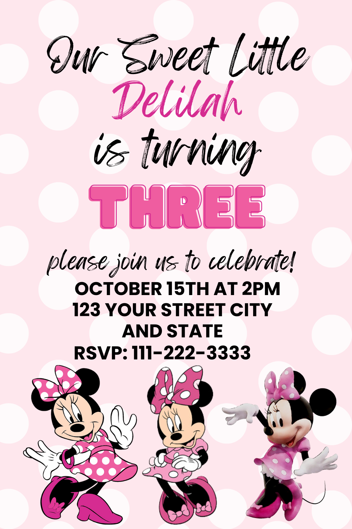 Minnie Mickey Pink Birthday Invitation | Digital Minnie Mickey Invite