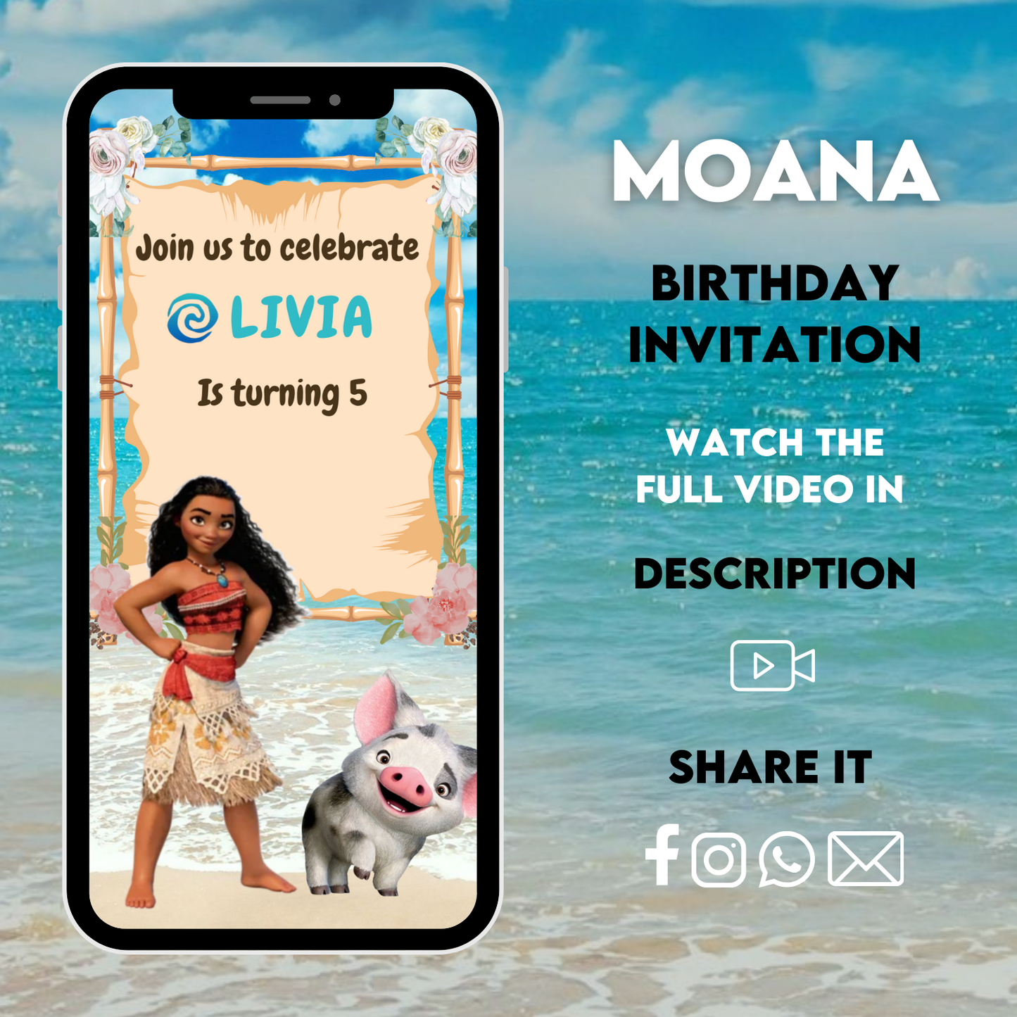 Moana Birthday Video Invitation | Digital Birthday Video Invitation