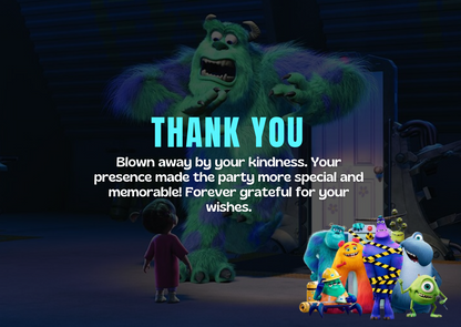 Monster Inc Birthday Party Thank You Card