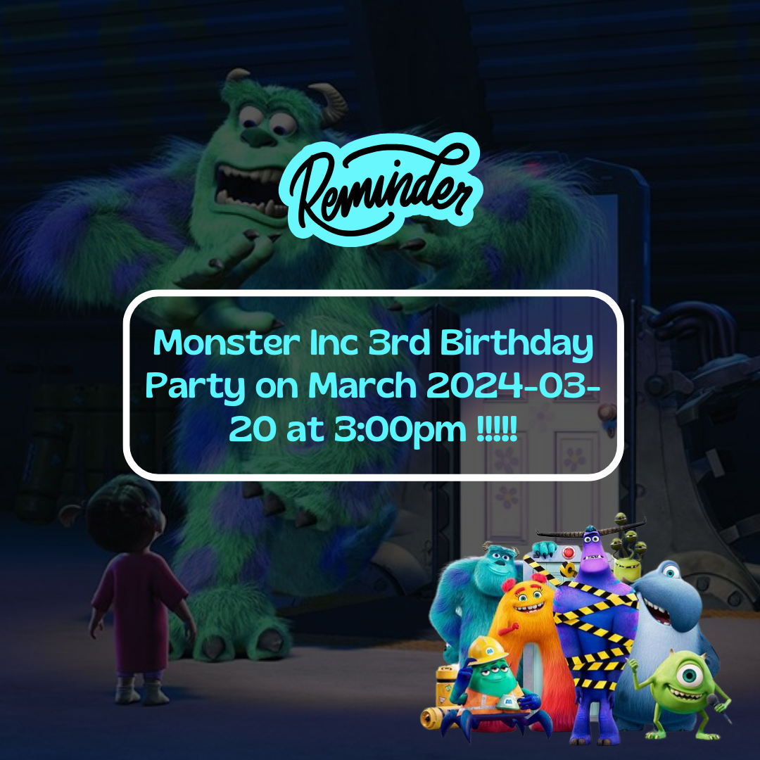 Monsters Inc Birthday Reminder Card