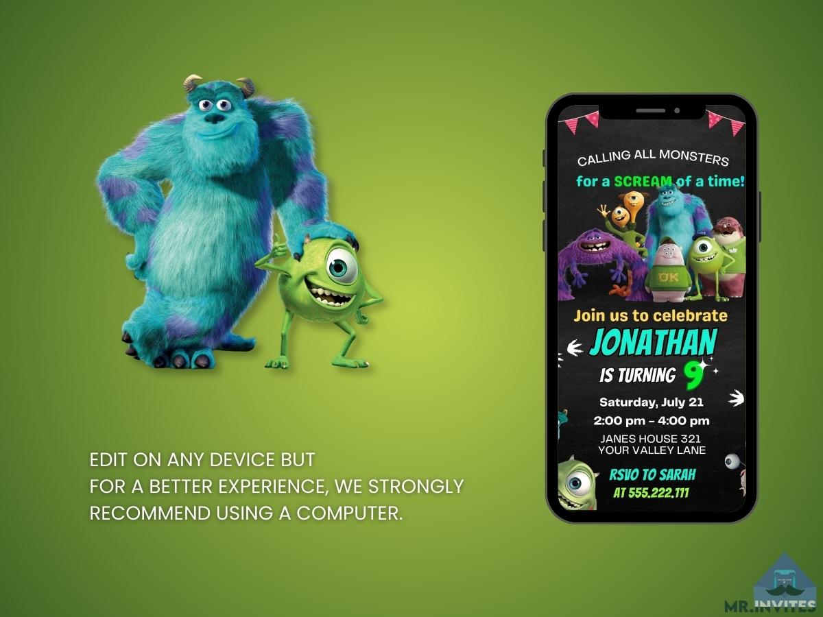 Monsters Inc Digital Birthday Invitation Template | Personalized and F ...