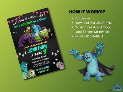 Monsters Inc Digital Birthday Invitation Template | Personalized and Fun