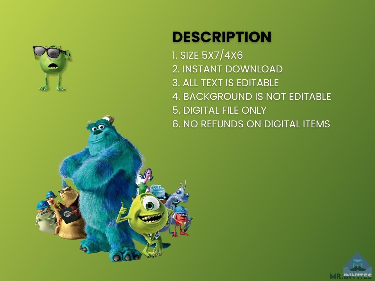 monsters inc invitation template Monsters Inc Digital Birthday Invitation Template