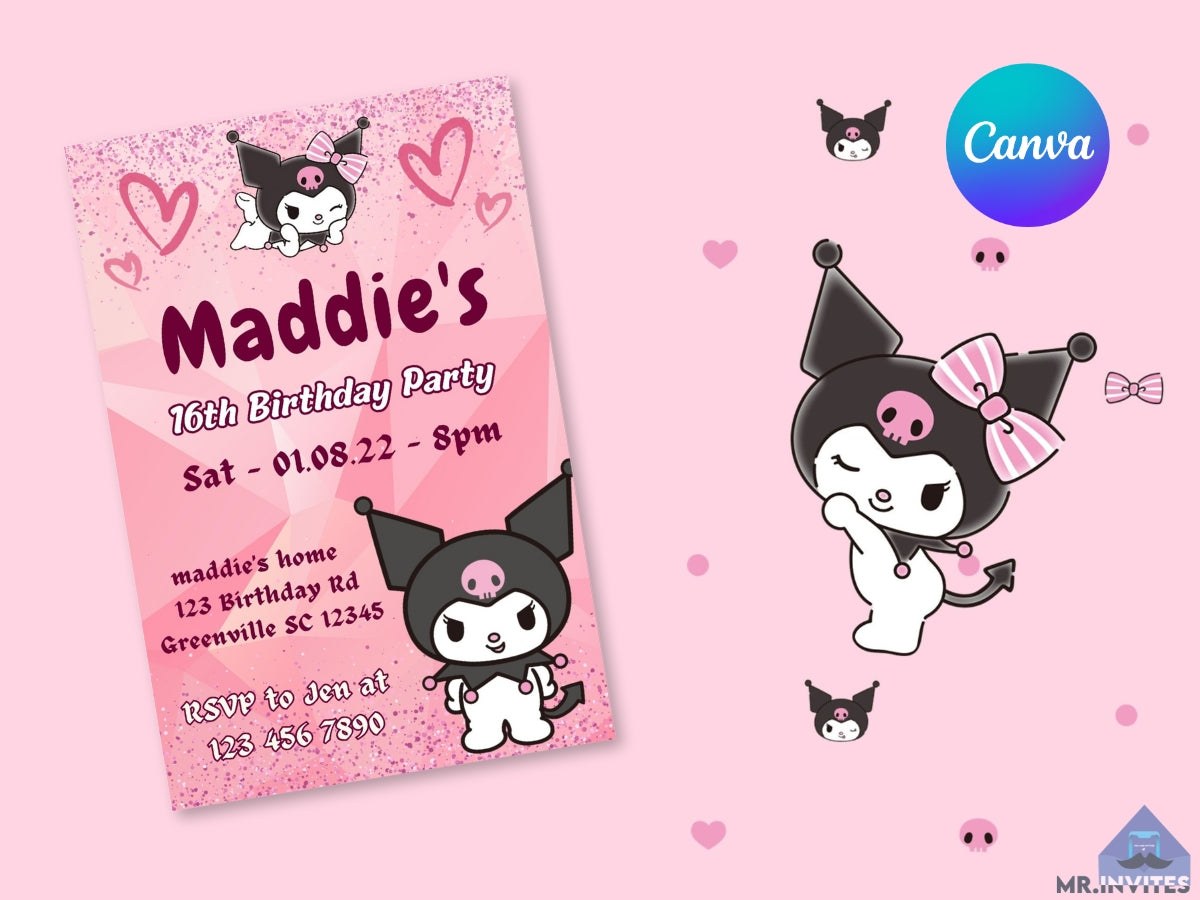 Kuromi Birthday Card Invitation Cute and Trendy Designs for a Memora