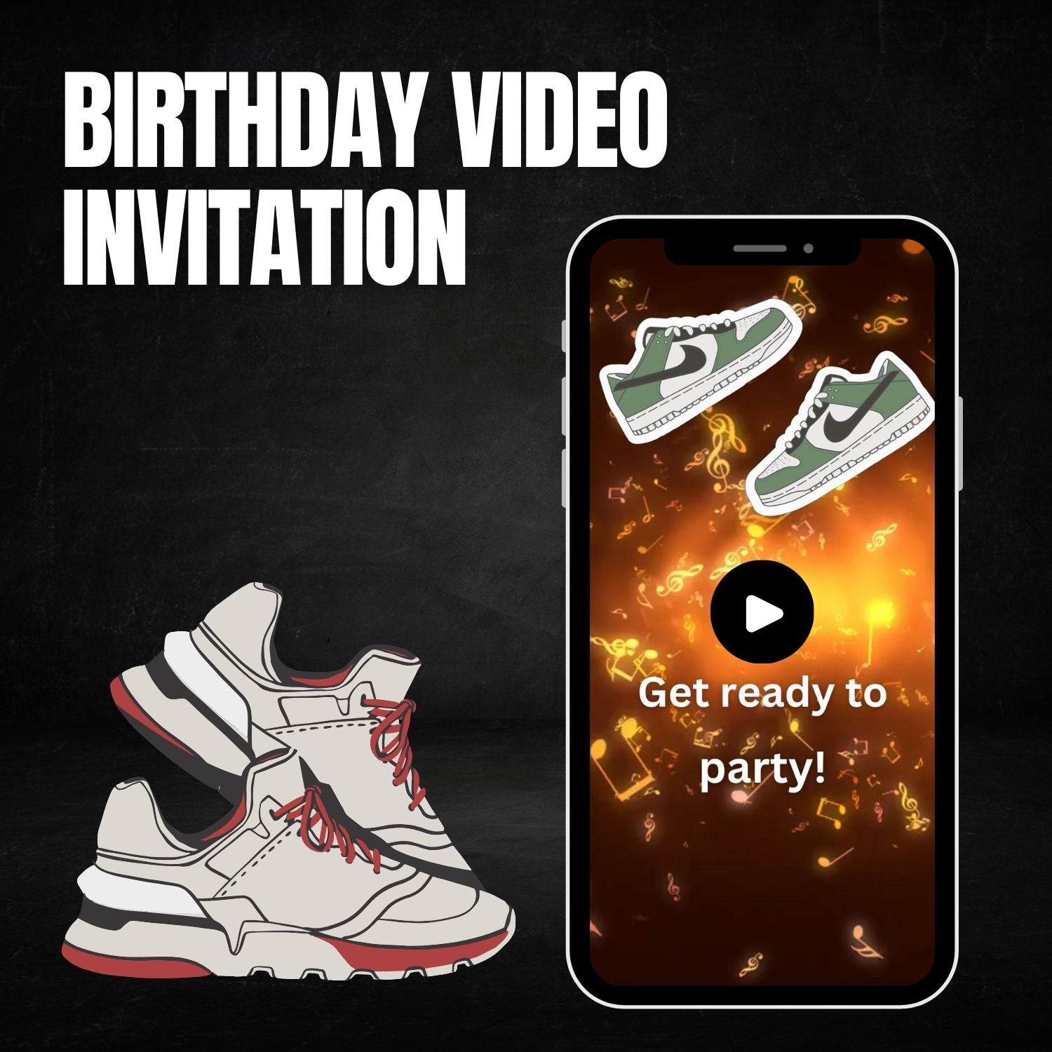 Multi Color Sneaker Ball Birthday Video Invitation | Birthday Party Invite