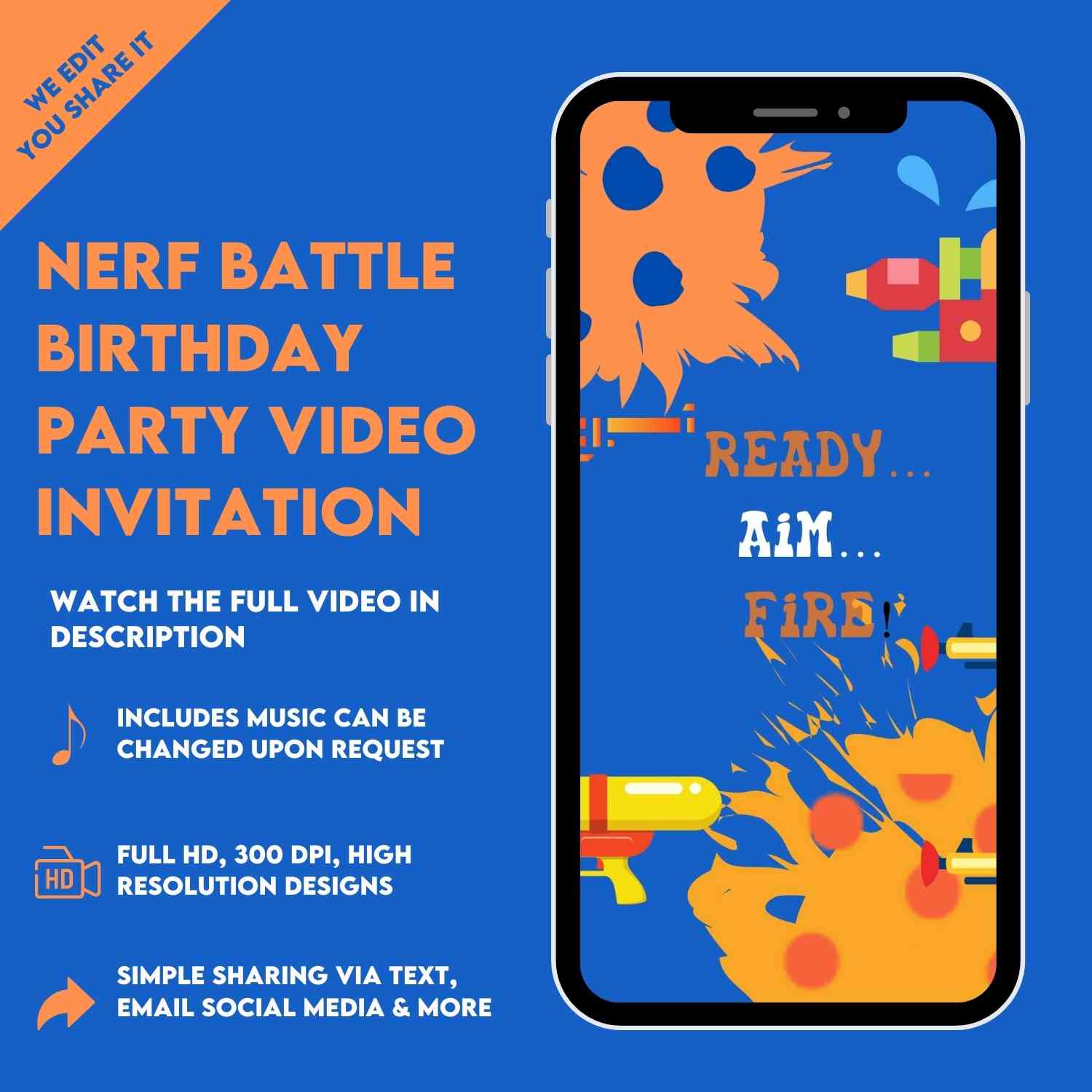 Nerf Battle Birthday Party Video Invitation - Dart Gun War Party Video Invite