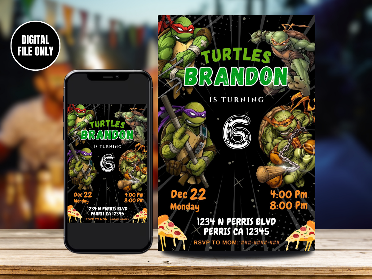 Inviti Digitali Festa Compleanno Tartarughe Ninja TMNT – Personalizzabili Per Bambini - Foto 6