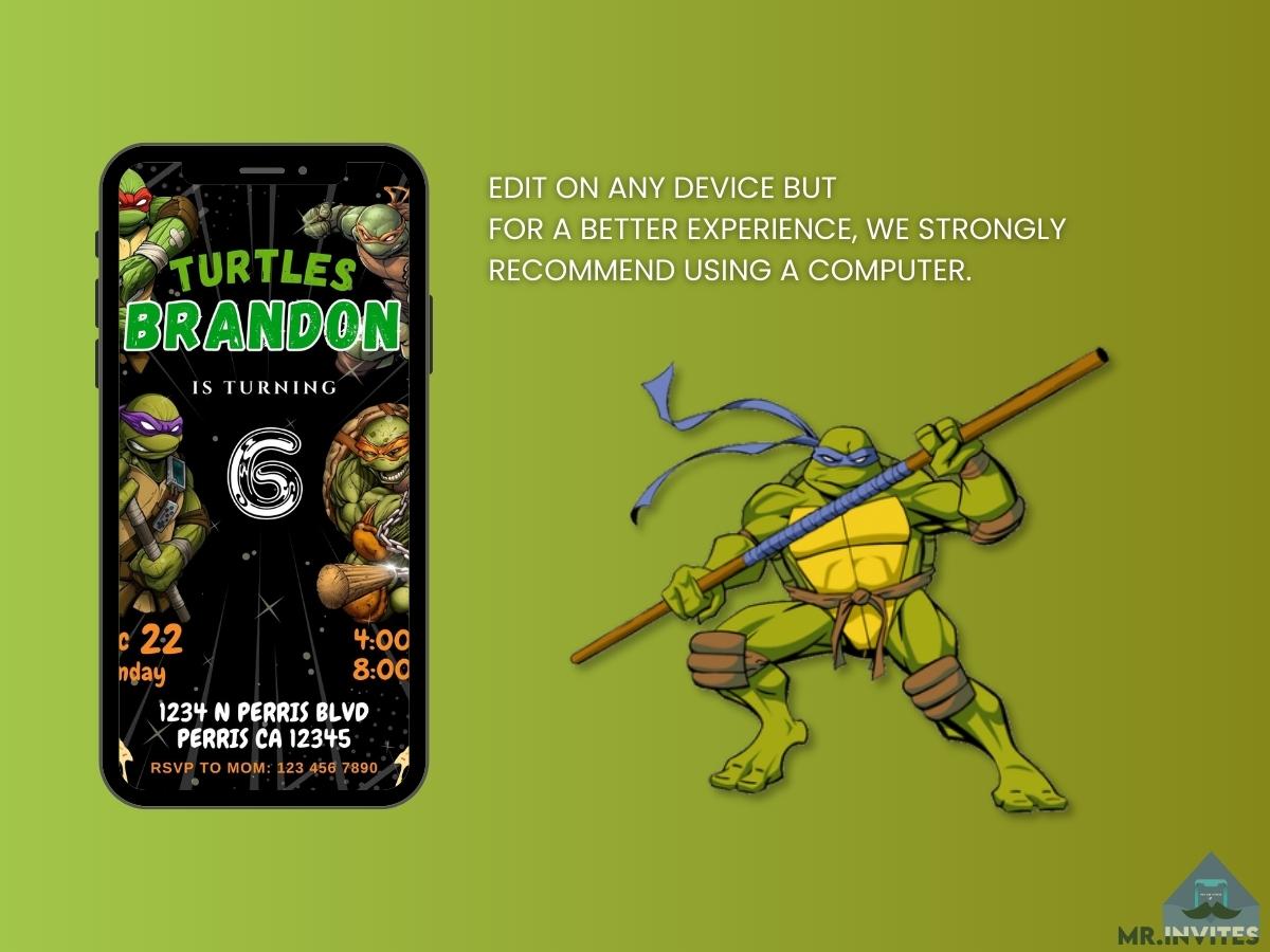 Ninja Turtle Birthday Party Invitation | Digital, Fun & Colorful