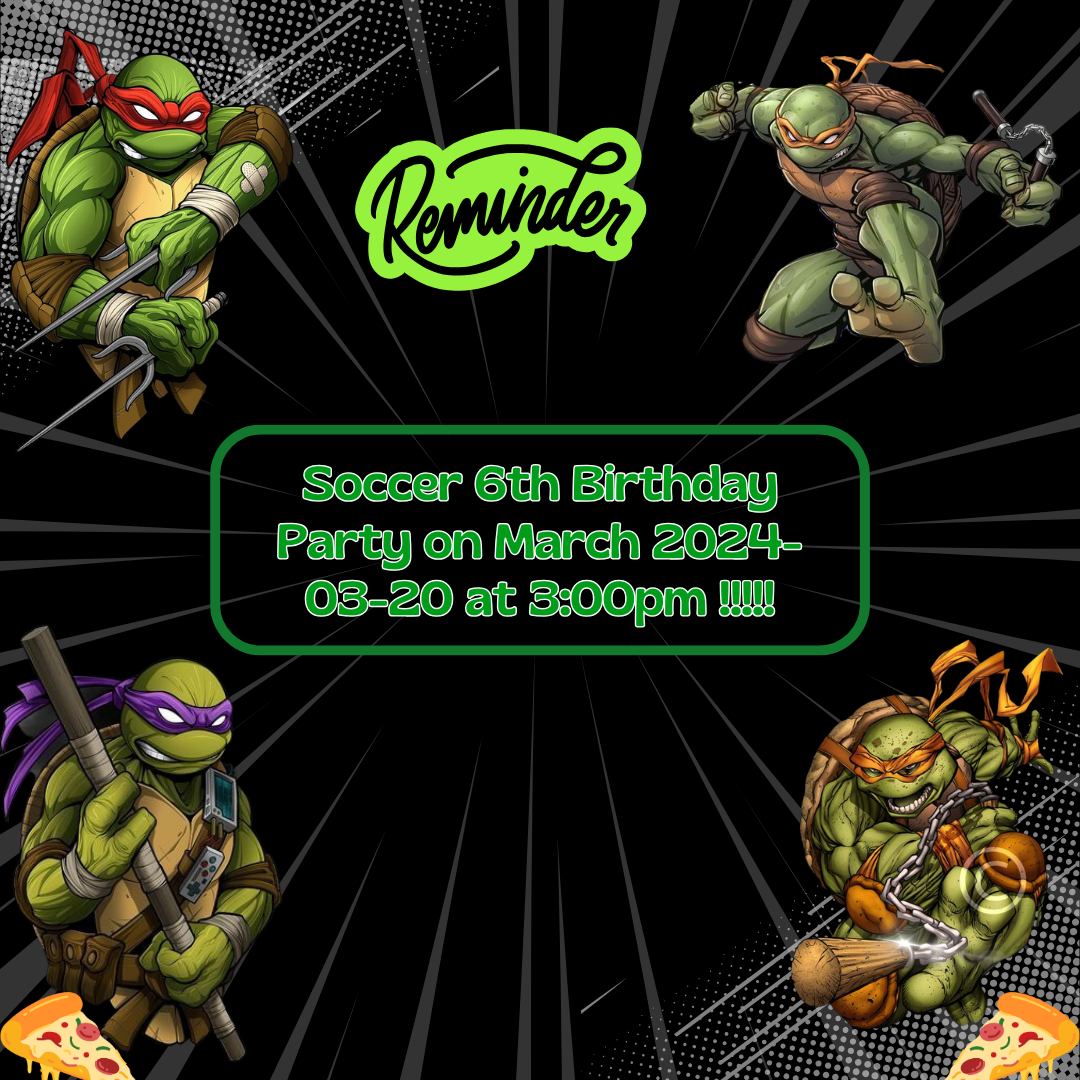 Ninja Turtle Birthday Reminder Card