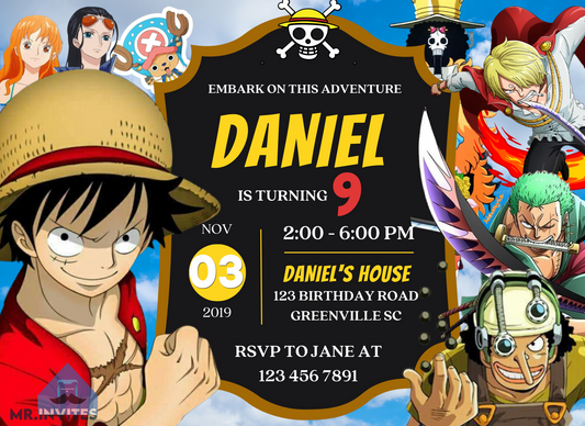 Celebrate with Adventure: One Piece Birthday Party Card Invitation