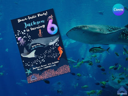 Online Shark Birthday Invitation | Shark Digital Birthday Party Invitation