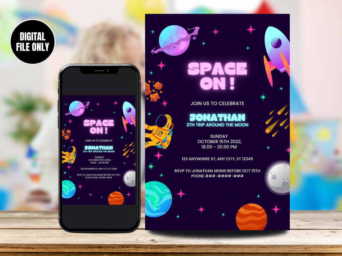 Outer Space Digital Birthday Invitation | Space Birthday Digital Card Invite