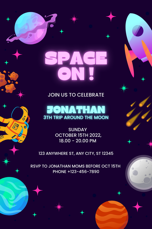 Outer Space Digital Birthday Invitation | Space Birthday Digital Card Invite