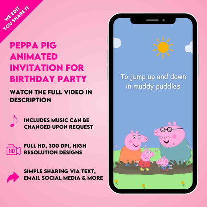 Peppa Pig Animated Invitation for Birthday Party | Personalized Video Invitation