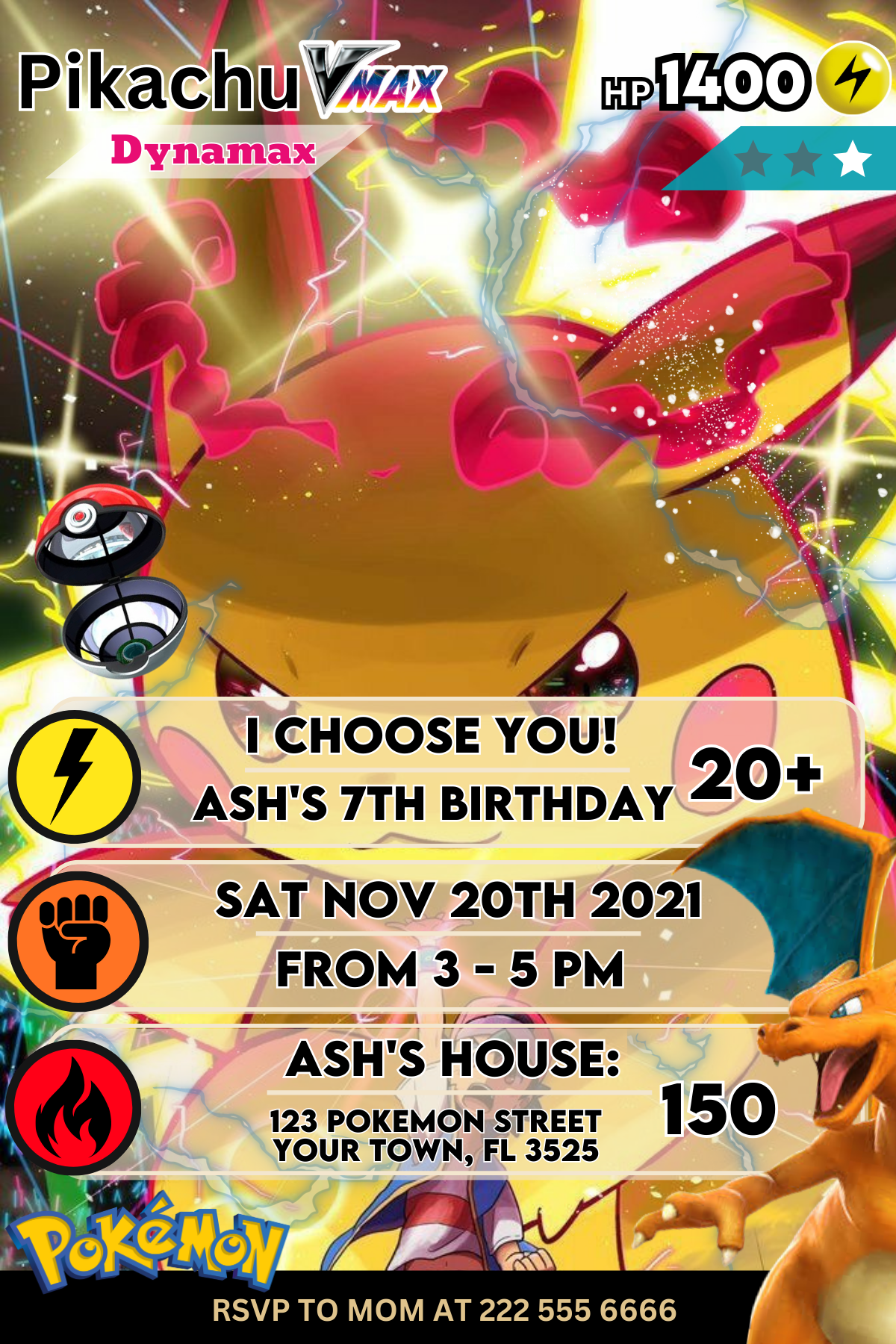 Personalized Pikachu Birthday Digital Invitation | Custom Pikachu Invites