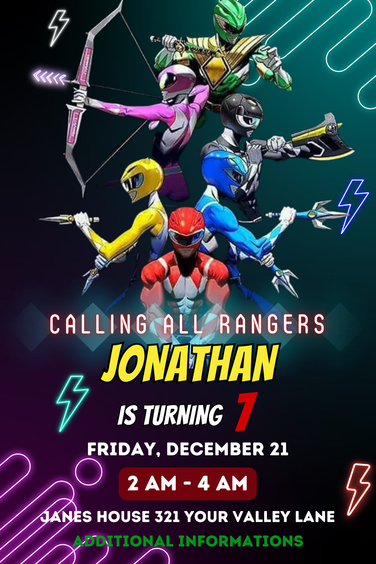 Personalized Power Ranger Kid's Birthday Invitation Template