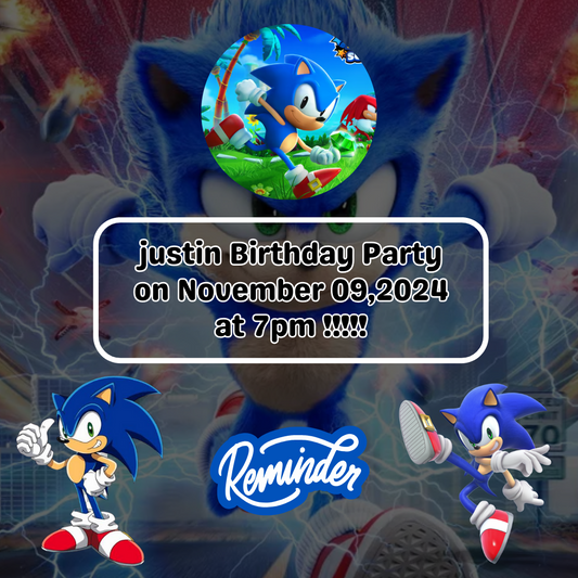 Personalized Sonic Reminder Card For Your Birthday or Event