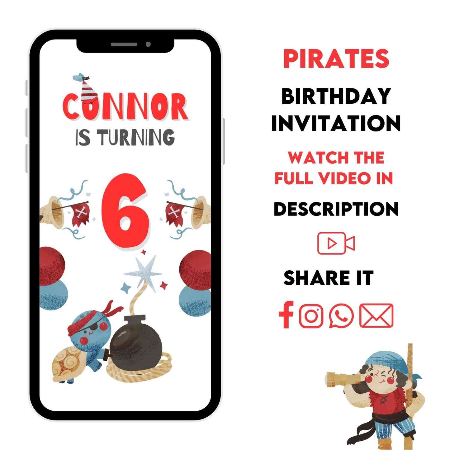 Pirates Birthday Video Invitation | Animated Birthday Party Invite