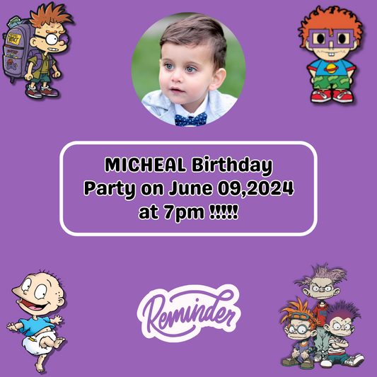 Playful Rugrats Birthday Reminder Card For Your Birthday or Event