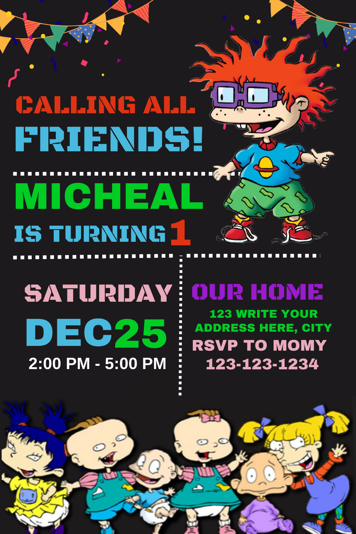 Playful Rugrats Digital Birthday Card Invitation | Personalized & Fun-filled Celebration