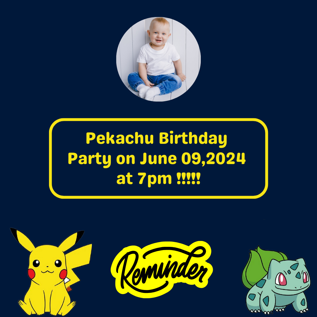 Pokemon Reminder Card For Your Birthday or Event
