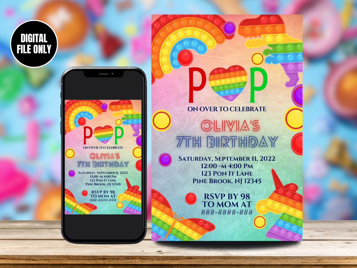 Pop It Birthday Digital Invitation Editable & Instant Download