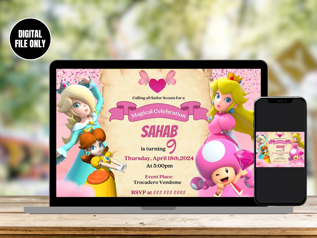 Princess Peach Digital Birthday Party Invitation | Royal Celebration