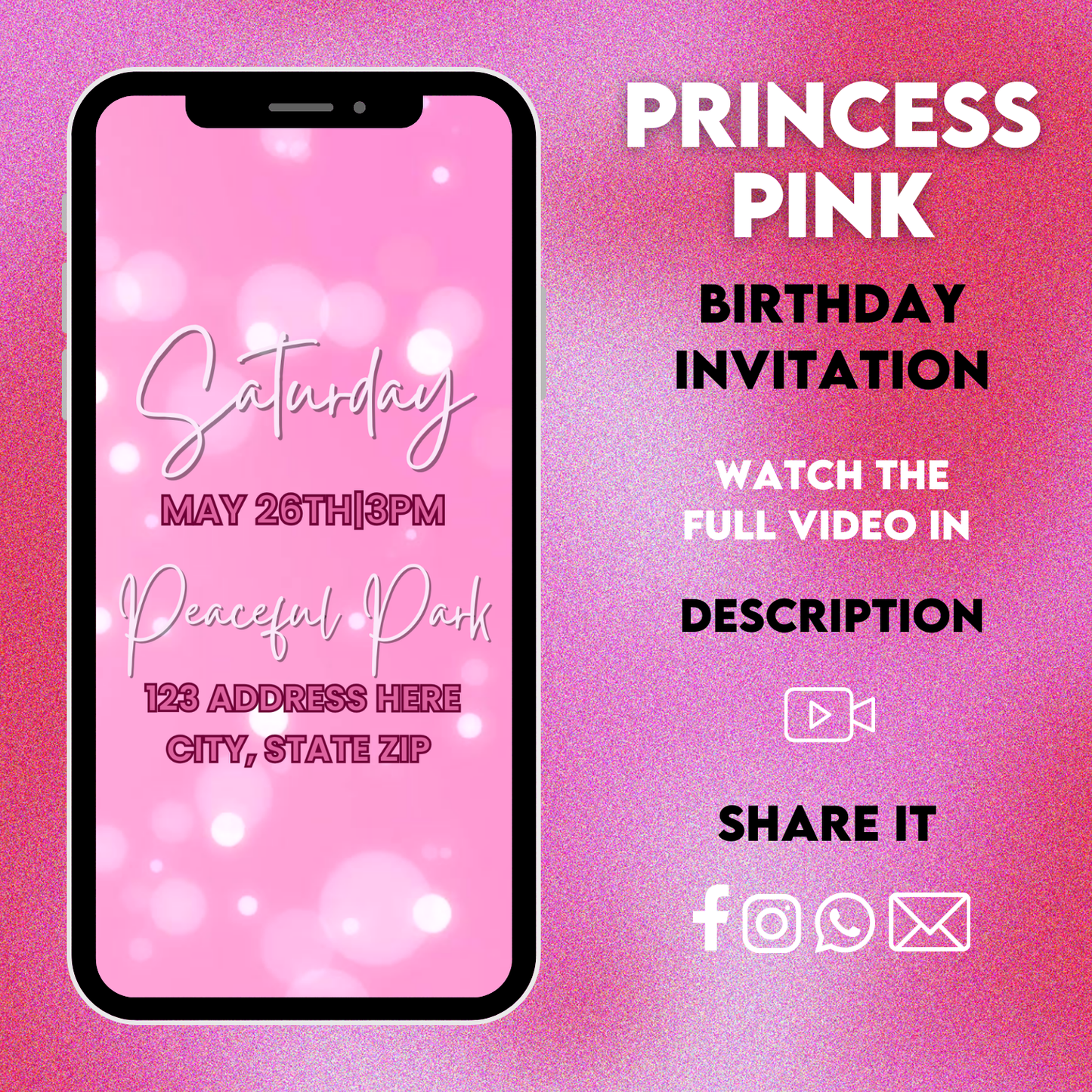 Princess Pink Birthday Party Video Invitation | Custom Video Invite