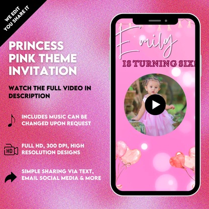 Princess Pink Birthday Party Video Invitation | Custom Video Invite