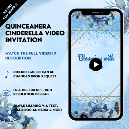 Quinceanera Cinderella Animated Video Invitation - Mis Quince 15 Anos Birthday Video Invite