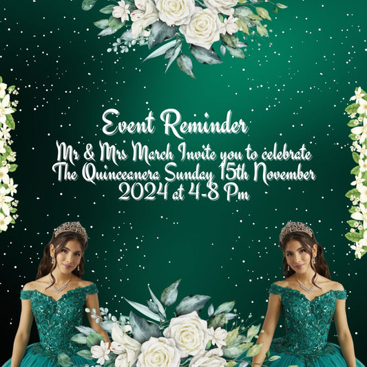 Quinceanera Reminder Card - Quinceanera Emerald Green Reminder Card