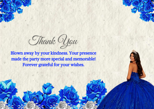 Quinceanera Royal Blue & Gold Theme Thank You Card